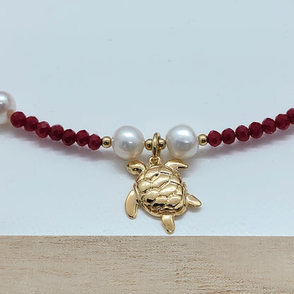 Multicolor Turtle Crystal & Freshwater Pearls Necklace