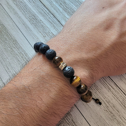 Tiger Eye Bead Lava Bracelet for Men