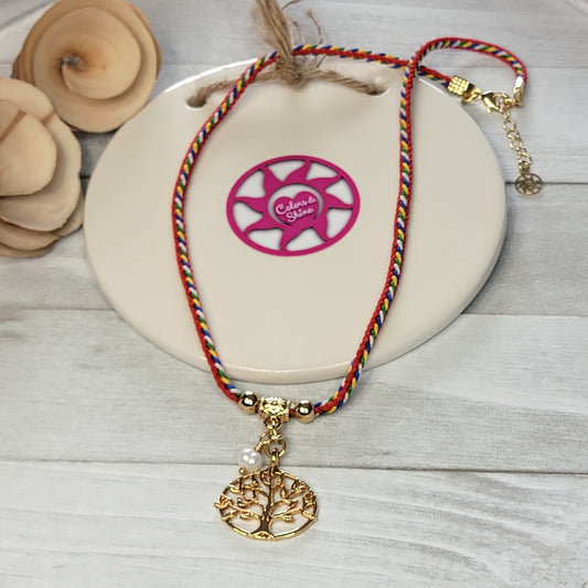 Multicolor Cord Tree of Life Necklace