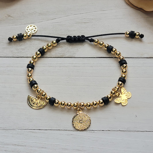 Black Beaded Bracelet with Charms