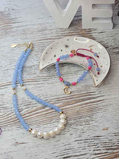 Crystal & Pearls Necklace (Available in Many Colors)