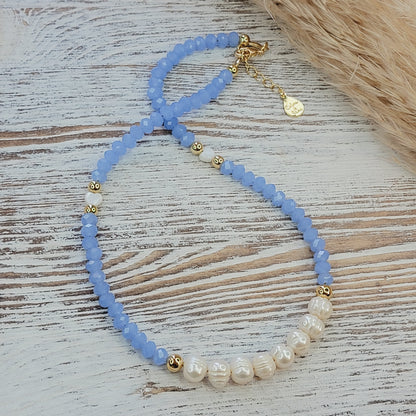 Crystal & Pearls Necklace (Available in Many Colors)