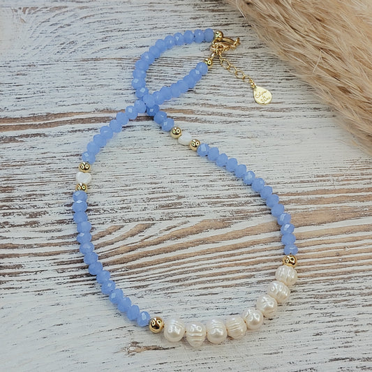 Crystal & Pearls Necklace (Available in Many Colors)