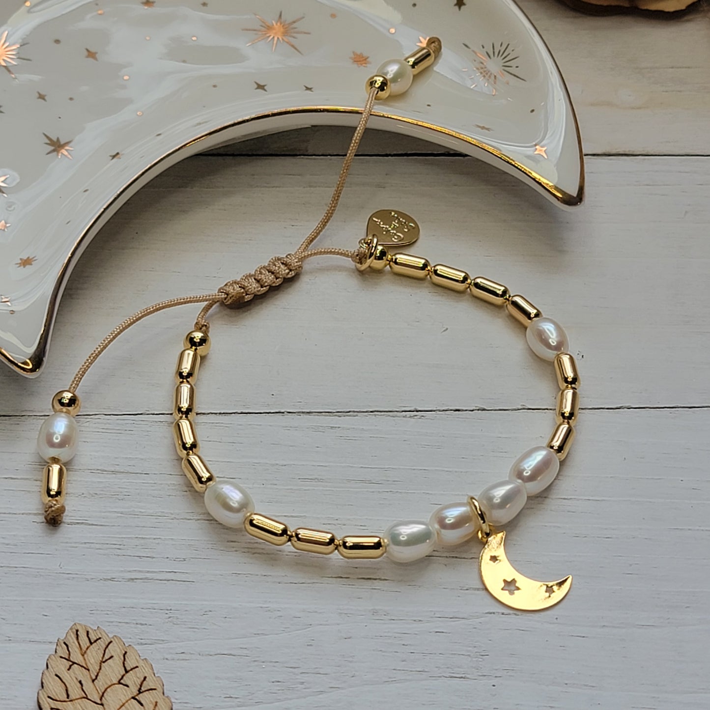 Adjustable Moon & Pearl Bracelet
