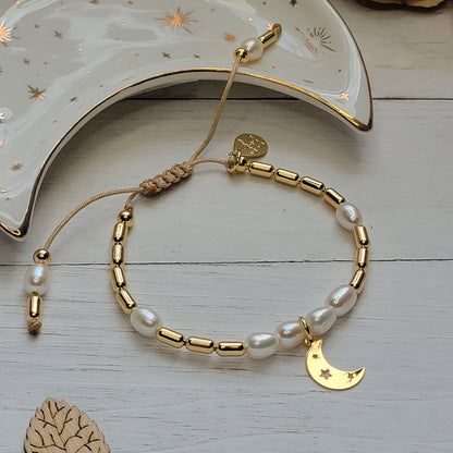 Adjustable Moon & Pearl Bracelet
