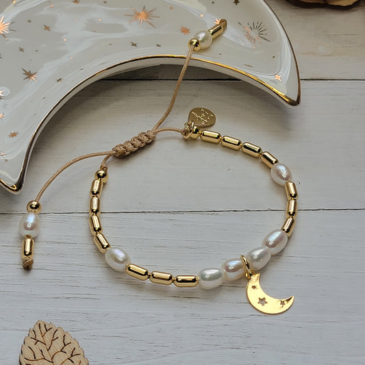 Adjustable Moon & Pearl Bracelet