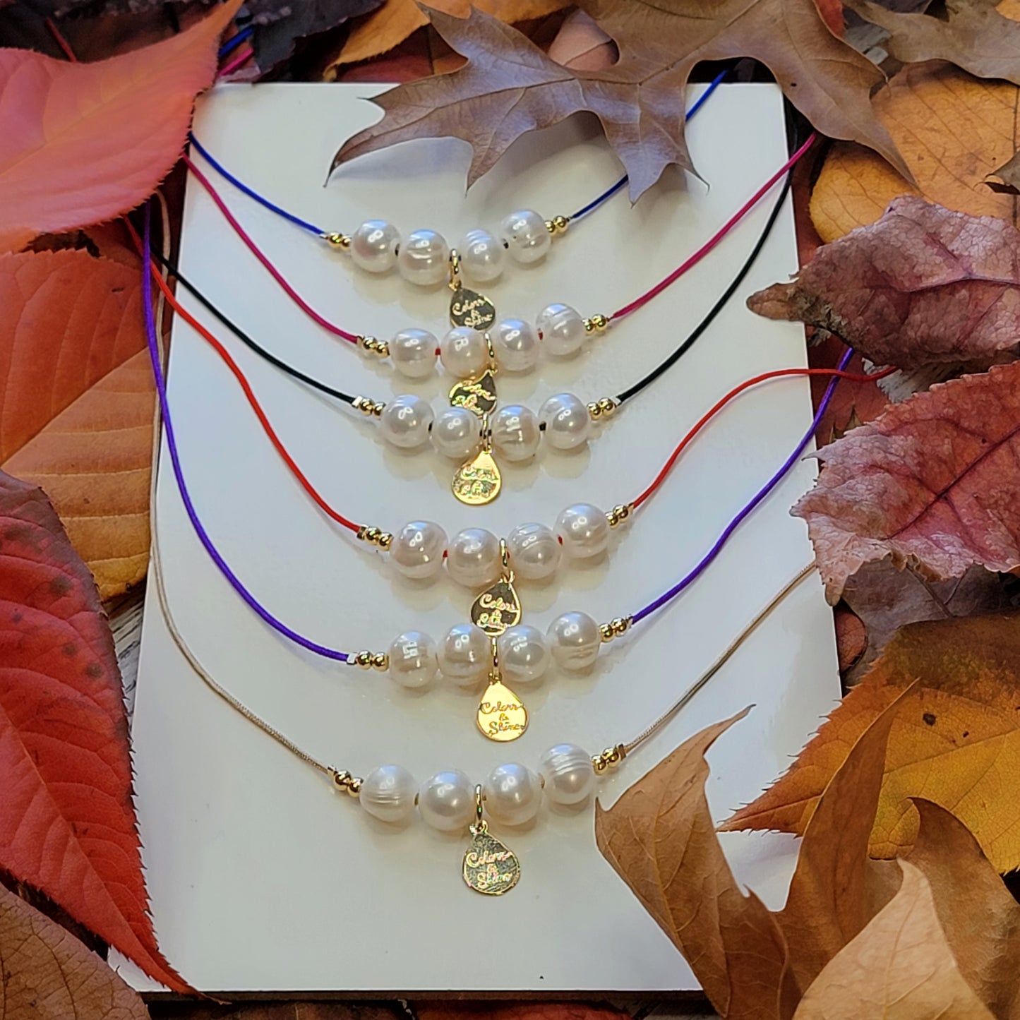 String Necklace with Freshwater Pearls (Style 1). Available in Many Colors