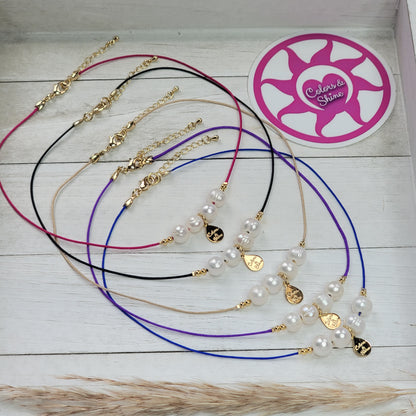 String Necklace with Freshwater Pearls (Style 1). Available in Many Colors
