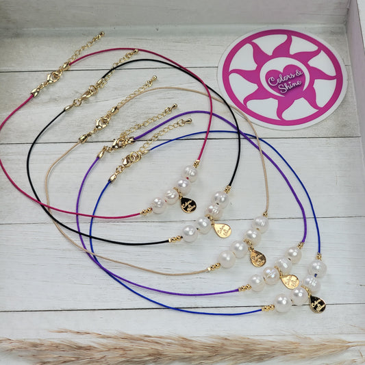 String Necklace with Freshwater Pearls (Style 1). Available in Many Colors