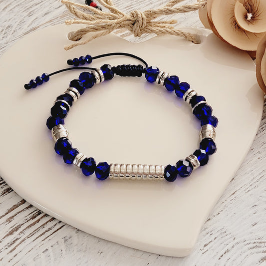 Adjustable Bracelet for Men With Silver Details and Crystals
