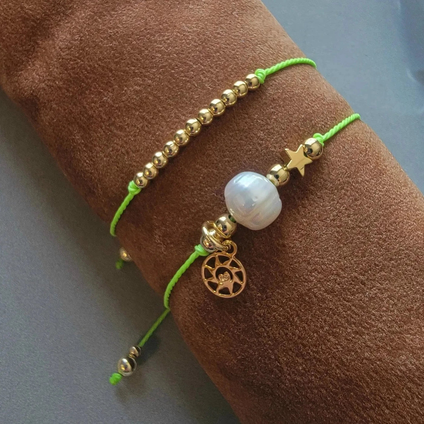 Set of 2 Bracelets With 18K Gold-filled Beads, Freshwater Pearl, Mix & Match Colors