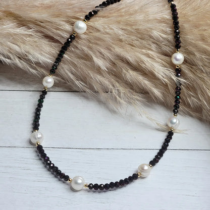 Black Crystal & Freshwater Pearl Necklace