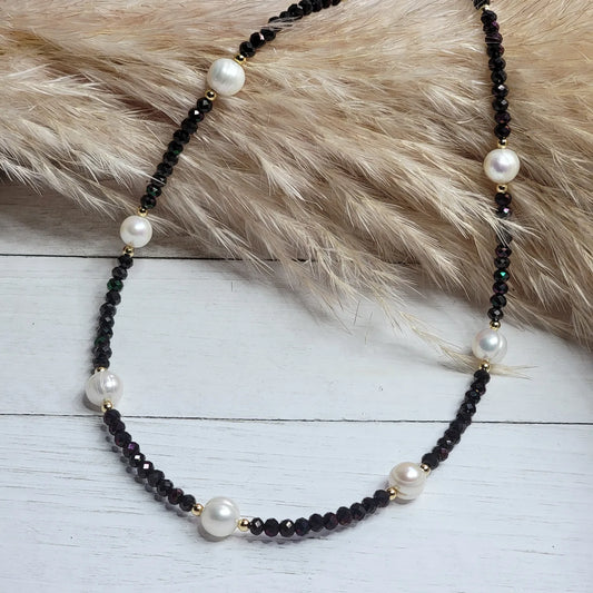 Black Crystal & Freshwater Pearl Necklace